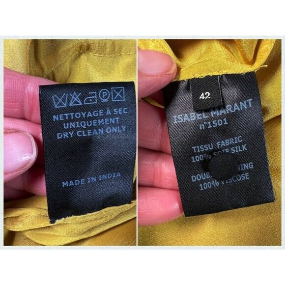 Isabel Marant Salvia Ruffle Mini Dress Silk Long Sleeve Party Yellow US 10 - Picture 15 of 16